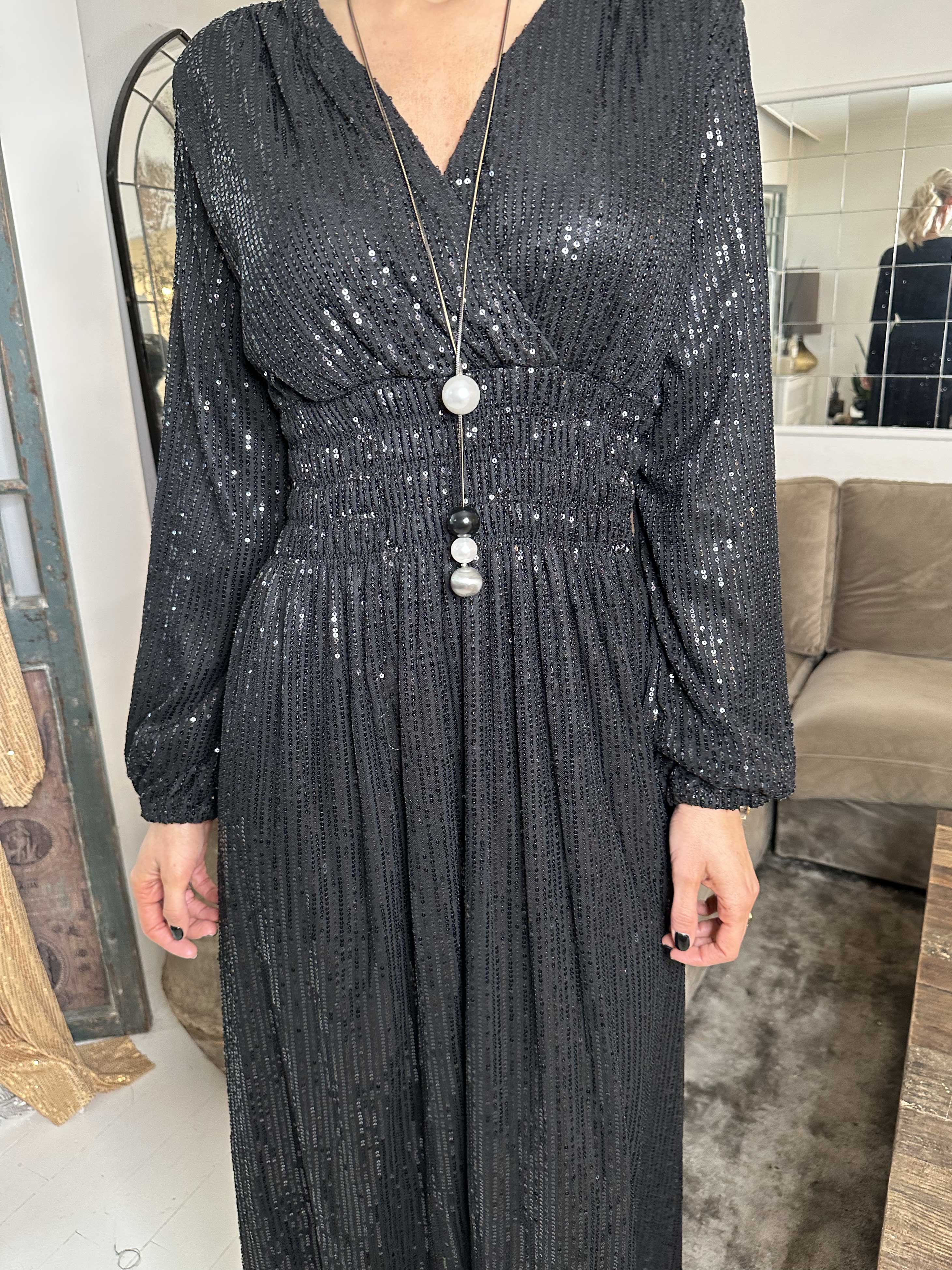 Pams Glitter L/S - Lang smuk kjole med pailletter